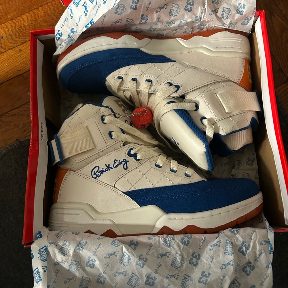 Men’s High-Top Sneakers - Blue, white and Orange Patrick Ewings